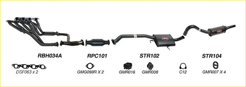 Black Redback performance 2.5 inch exhaust system for Holden with central resonator and dual side pipes showing back side