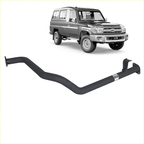 Black metal intermediate pipe assembly for toyota land cruiser lc78 by redback performance shown from back side