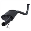 Black metal rear muffler with curved pipe and mounting bracket for ford territory 05 2004 back side view