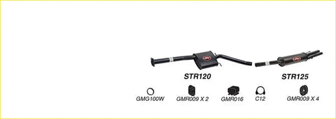 Black redback sports exhaust system components with red logo and metallic finish for holden calais 97 to 04