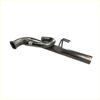 Shiny metallic exhaust manifold with curved pipe and brackets for redback sports system on holden commodore back side