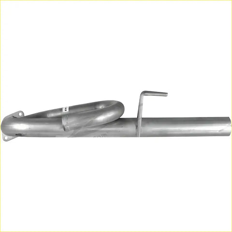 Silver metallic exhaust pipe with curved section and mounting brackets for redback sports system zetti holden commodore