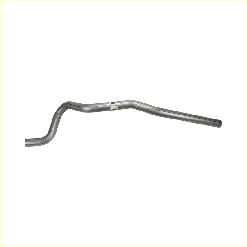 Silver metallic redback sports tailpipe with curved design and label for ford falcon 1966 to 1972 back side view