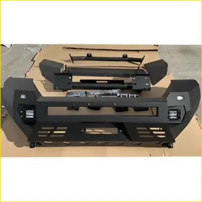 Black rugged steel revo front bumper bull bar with integrated led lights and mounting points fit for toyota hilux 2021 on