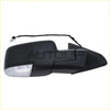 Black plastic right side mirror for ram 1500 with heated turn signal, puddle light, and wiring harness shown from back