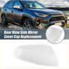 White plastic right side rear view mirror cover cap for toyota rav4 2019-2023 shown from the back side