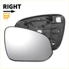 Black plastic right side heated mirror glass with backing plate for Toyota Tacoma 4Runner showing heating element