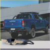Blue mitsubishi triton ute with black roof rack and steel rockamor elite rear step towbar for offroad 4wd use