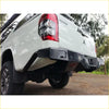 Black Rockamor Elite steel rear step bumper with integrated mounts and matte finish for Mitsubishi MR Triton 4wd ute