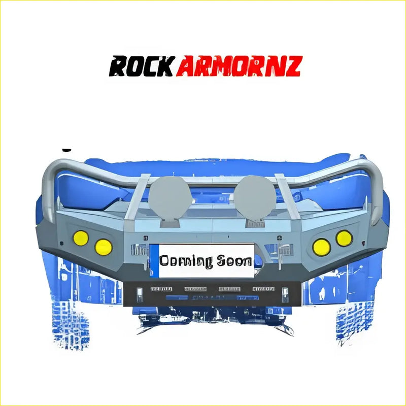 Blue and gray rockarmor gt hoopless steel bullbar front bumper with integrated led lights for nissan navara 4wd ute offroad
