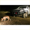 Black rockarmor brushbar front bumper guard on white isuzu dmax ute for 4wd offroad protection