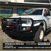 Black rockarmor brushbar with integrated stedi led spotlights mounted on white mitsubishi triton mn/ml pickup truck