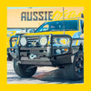 Black metal rockarmor brushbar with two circular led lights mounted on front bumper for mitsubishi triton mn ml