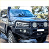 Black rugged rockarmor brushbar with aux lights and winch mount for toyota hilux n80 4wd ute offroad use