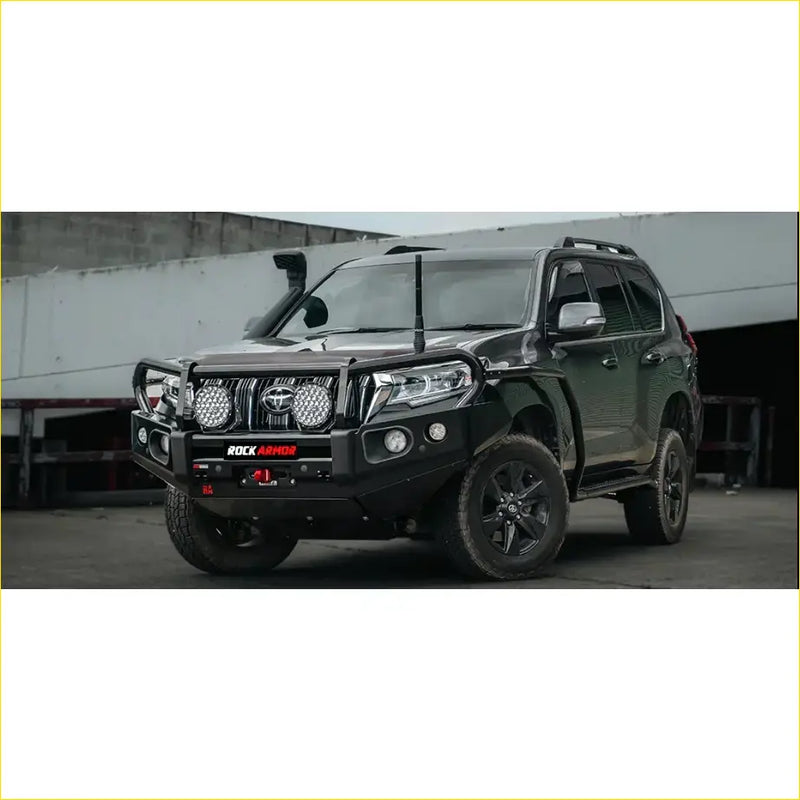 Black rock armor front bumper with integrated circular lights rugged offroad design for toyota prado 150 4wd ute