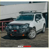 White isuzu d-max ute with black rockarmor elite bullbar front bumper and roof rack for offroad 4wd use