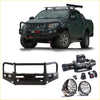 Black rockarmor elite bullbar front bumper with integrated lights and winch mounts for mitsubishi triton mq 4wd ute offroad