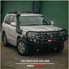 Black rockarmor elite bullbar 4wd frontal combo on white toyota land cruiser 200 series ute offroad gear