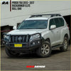 Black rockarmor elite bullbar in tear drop style fitted to white toyota prado 150 perfect for 4wd offroad use