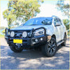 Silver isuzu d-max ute with black rockarmor elite hoop bullbar featuring led lights and tow hook for offroad 4wd use