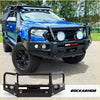 White ford ranger ute with black rockarmor elite hoop steel bullbar and side steps for offroad 4wd use