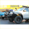 Black metal steel bullbar with integrated lights and rock logo for isuzu dmax 4wd ute offroad use
