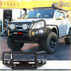 Black rockarmor elite steel bullbar front bumper with integrated lights and rugged design for offroad 4wd ute