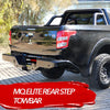 Black pickup truck rear view featuring rockarmor elite steel rear step tow bar for mitsubishi triton mq 2015-2018