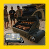 Black portable gas grill rockarmor gas bbq with stainless steel lid and control knobs for outdoor cooking