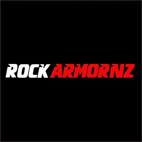 Rockarmorz gift card logo in bold red and white on black background perfect for 4wd ute and offroad fans