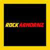 Bold yellow and red rockarmonz logo on black background featured on a rockarmor gift card design