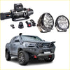 Black rugged offroad 4wd winch with coiled steel cable and remote in rockarmor gt hoop bullbar for toyota hilux ute