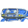 Blue and gray steel rockarmor gt hoop bullbar with integrated lights for toyota landcruiser 4wd ute offroad use