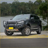 Black isuzu d-max suv with rockarmor gt hoop steel bullbar and rugged front bumper guard alloy wheels