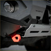 Bright red plastic recovery loop attached to rugged gray steel rockarmor gt hoop bullbar for landcruiser 100 series
