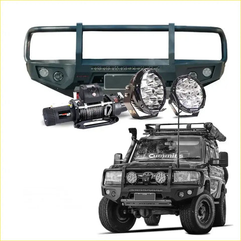 Black steel rockarmor gt hoop bullbar with led lights and winch mount for 4wd ute offroad toyota landcruiser