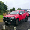 Red mitsubishi triton with black rockarmor gt hoop steel bullbar full bar replacement and roof rack