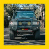 Black toyota land cruiser with rockarmor gt hoop steel bullbar full bar replacement for off-road use