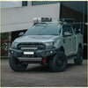 Silver ford ranger ute with rockarmor gt hoopless steel bullbar combo and black offroad 4wd tires