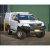 White toyota hilux ute with black steel rockarmor gt hoopless bullbar roof rack and side steps for offroad 4wd use