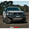 White Ford Everest equipped with rockarmor gt steel hoop bullbar combo pack and synthetic winch rope for off-road use