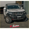White toyota land cruiser prado with black steel rockarmor gt hoopless bullbar and roof rack for offroad 4wd use
