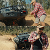 Black rockarmor premium 4wd front bumper with integrated led lights, orange recovery hooks, and 12000lbs synthetic winch