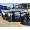 Black rockarmor premium bullbar front bumper with two circular led lights for toyota landcruiser fj100 1998-2007 ifs