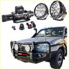 Black rockarmor premium bullbar front bumper with integrated circular led lights and winch system for toyota landcruiser fj100
