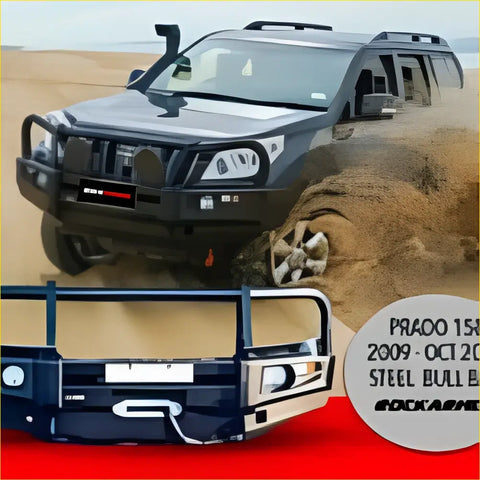 Black steel rockarmor premium bullbar with integrated lights rugged off-road design for toyota prado 150 2010-2013