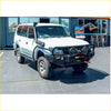 White toyota land cruiser with black rockarmor premium bullbar front bumper ideal for offroad 4wd and ute use