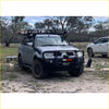 Silver mitsubishi ute with black rockarmor premium steel bullbar and roof rack for offroad 4wd use