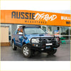 Blue toyota hilux ute with rockarmor premium steel bullbar offroad 4wd black bumper and roof light