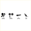 Black silhouette icons showing airbag winch compatibility 63mm steel tube and roof proof features for 4wd ute bullbar